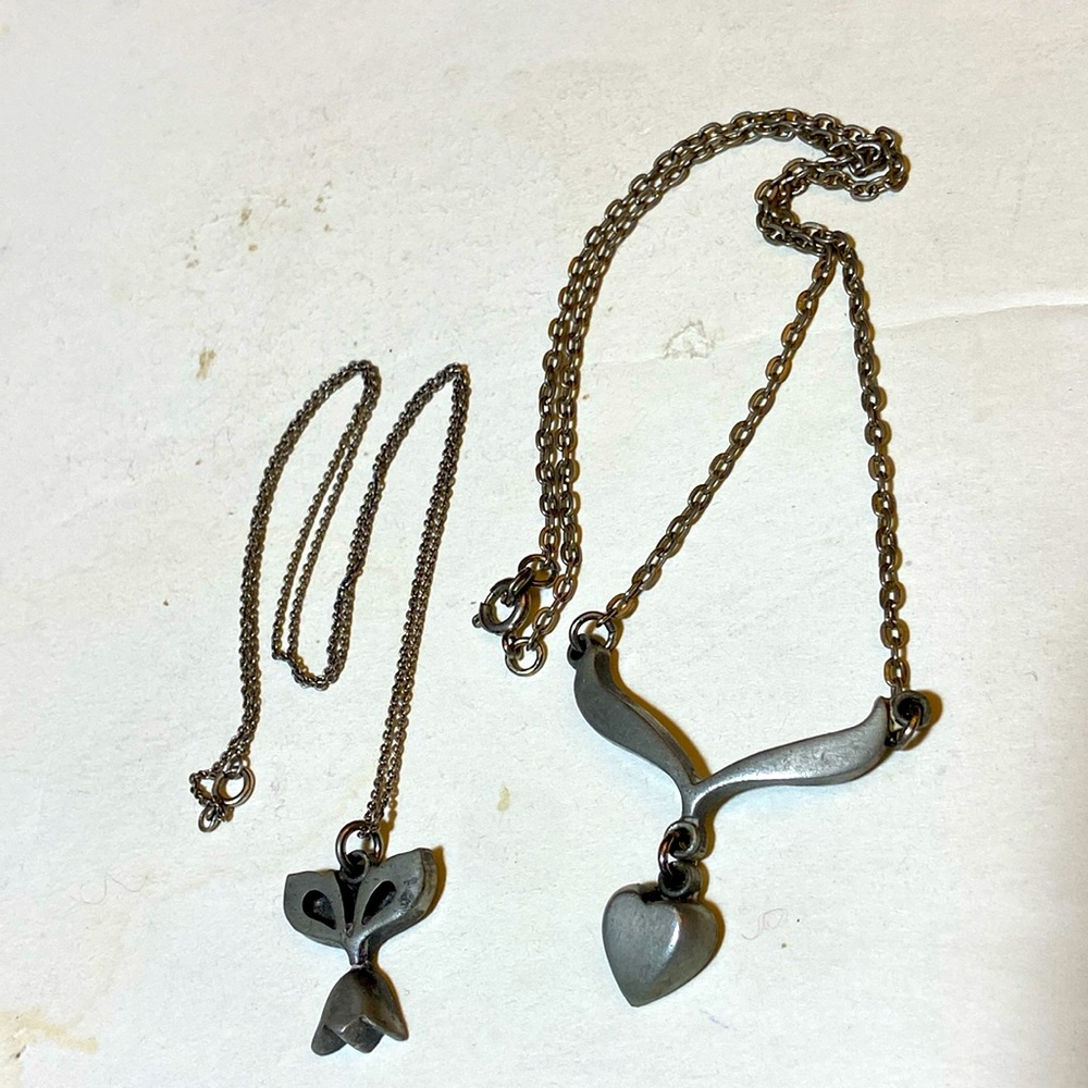 2 Sweden Pewter Silver Tulip Flower/Heart R.Tennesmed Pendant Necklaces